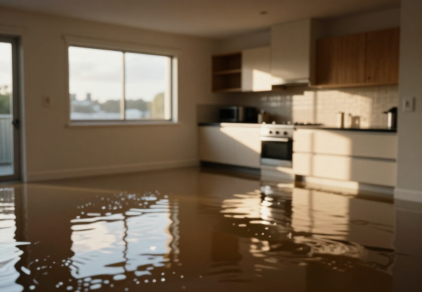 Flooded basement in West Pymble with standing water
